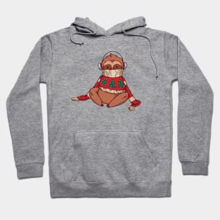 Merry Slothmas // Funny Cartoon Sloth in Christmas Sweater Hoodie